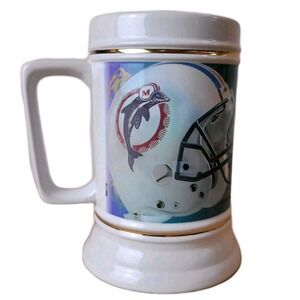 Vintage 90s Mami Dolphins Mug Ceramic Beer Stein Gold Football NFL 1995 Retro LG